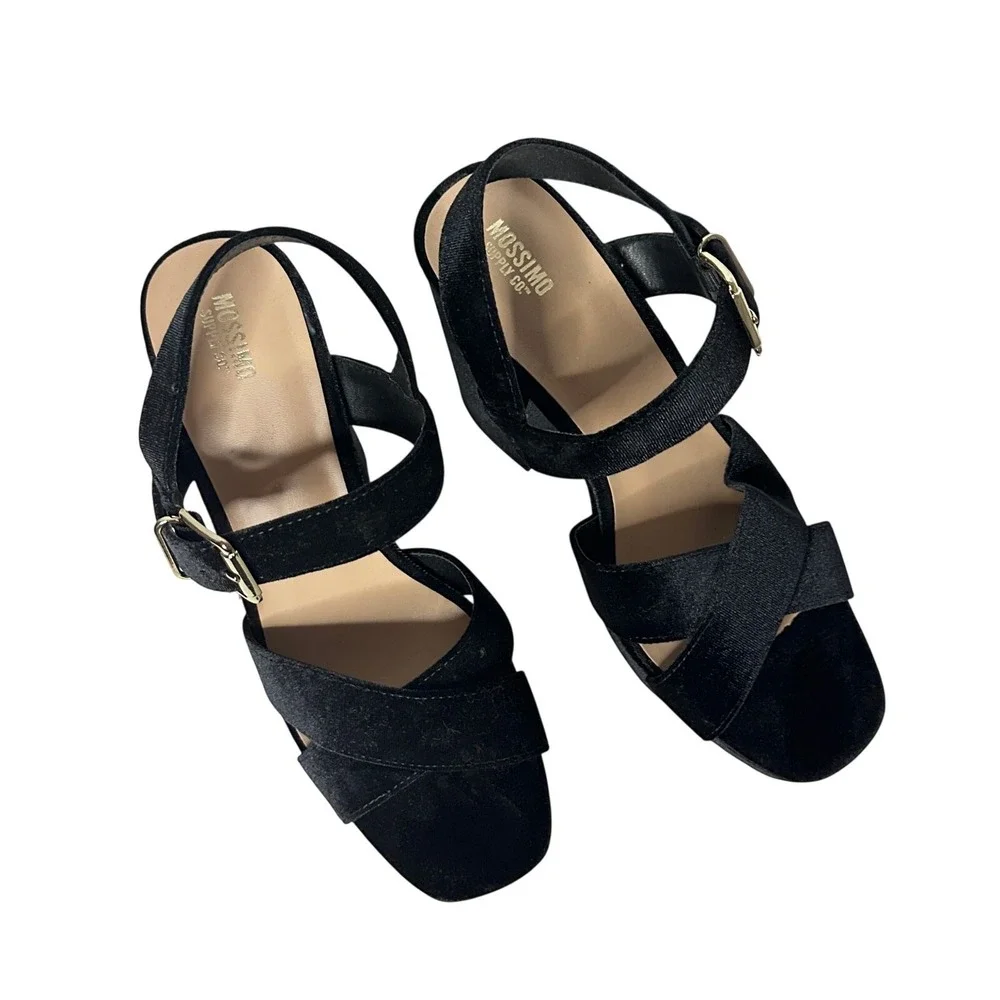 Mossimo Alexandra Black Velvet Platform Block Heel Sandals Womens 9.5 NWT